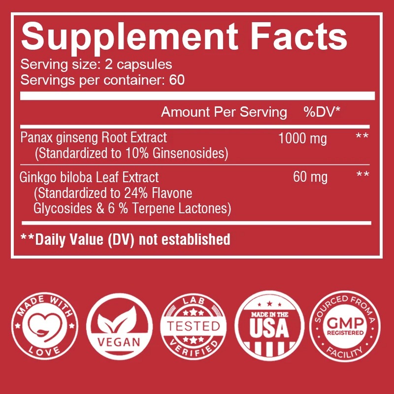 Vegan Korean Red Panax Ginseng - Ginkgo Biloba Extract ulasan dan harga